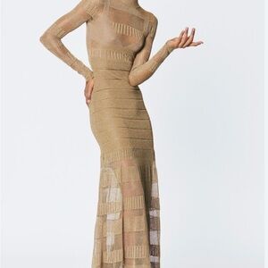 Herve Leger BNWT size xs metallic gold gown high neck concealed zipper